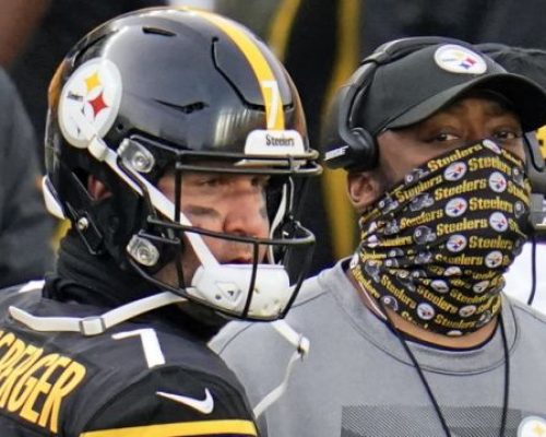 Pittsburgh Steelers quarterback Ben Roethlisberger (7) and head coach Mike Tomlin stand on the sideline during a timeout in the second half of an NFL football game against the Indianapolis Colts, Sunday, Dec. 27, 2020, in Pittsburgh. (AP Photo/Gene J. Puskar)