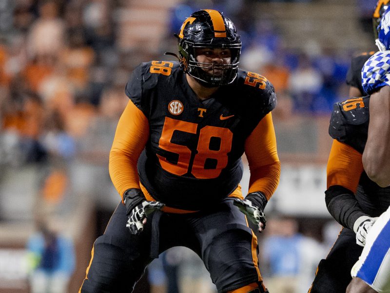 KNOXVILLE, TN - October 29, 2022 - Offensive lineman Darnell Wright #58 of the Tennessee Volunteers during the game between the Kentucky Wildcats and the Tennessee Volunteers at Neyland Stadium in Knoxville, TN. Photo By Andrew Ferguson/Tennessee Athletics