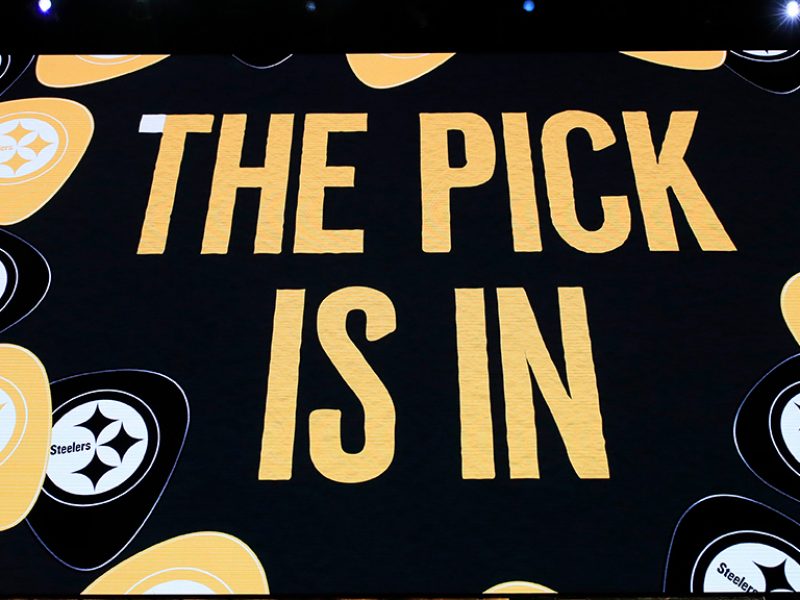 NASHVILLE, TENNESSEE - APRIL 25: A general view of a video board as the Pittsburgh Steelers pick is announced during the first round of the 2019 NFL Draft on April 25, 2019 in Nashville, Tennessee. (Photo by Andy Lyons/Getty Images)