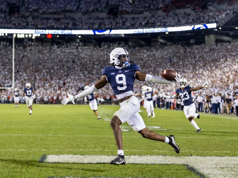 Penn State cornerback Joey Porter Jr. takes a fumble in for a touchdown before the call was reversed during the fourth quarter on Sept. 18, 2021. 
Joe Hermitt | jhermitt@pennlive.com
